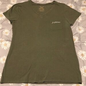 Taylor Swift Folklore Olive Green V-Neck Pocket Tee - Women's Casual Top